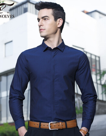 长袖衬衫男士纯棉衬衣商务休闲男装上衣2017秋装新款2067 深蓝色 160