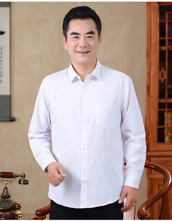 人衬衫男长袖薄款爷爷夏季衣服宽松男装寸衫新款秋装爸爸衬衣 白色