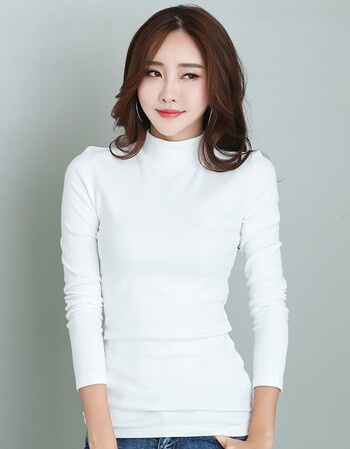 维纳打底衫女长袖中厚百搭纯棉韩版纯色春季修身半高领2018新款秋衣