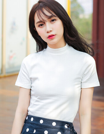 2018夏季新品韩版百搭修身显瘦纯色高领短袖t恤女纯棉半袖上衣潮 白色