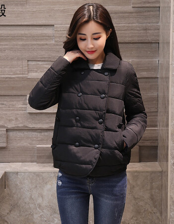 棉袄女2017冬装新款韩版宽松休闲加厚短款棉服女外套 黑色 s