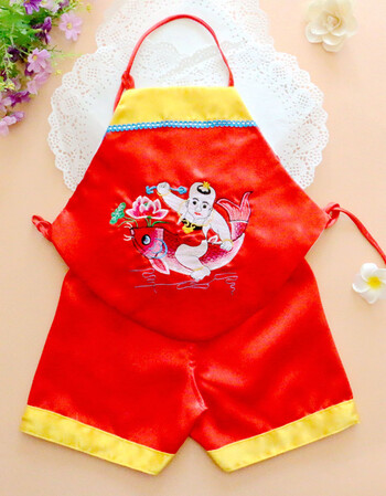 阿坡饵婴儿肚兜锦缎百岁周岁宝宝红肚兜护肚围吉祥儿童中国红肚兜 红