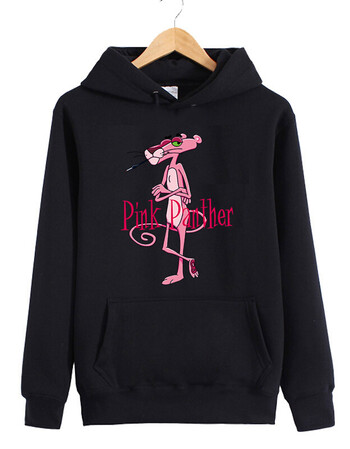 卫衣秋粉红豹套头连帽卫衣女韩版学生bf宽松加绒情侣外套 黑色a款连帽