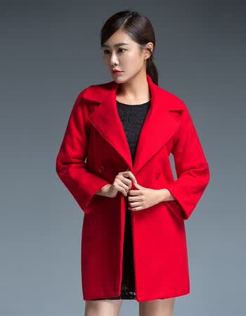 毛呢大衣女中长款2017冬季新款韩版毛呢外套女装大码 纽扣红色 2xl