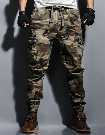 迷彩工装裤男长裤收脚修身休闲裤 春秋冬季军裤哈伦裤束脚裤 迷彩色