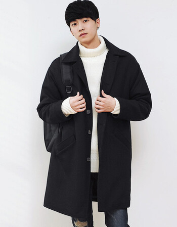 韩国秋冬季男士毛呢大衣中长款风衣男青年韩版宽松呢子外套男装潮