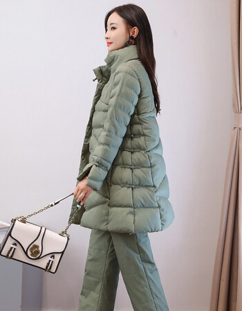 隆创天天女2017冬季宽松显瘦中长款两件套时尚套装 香槟绿 xxl