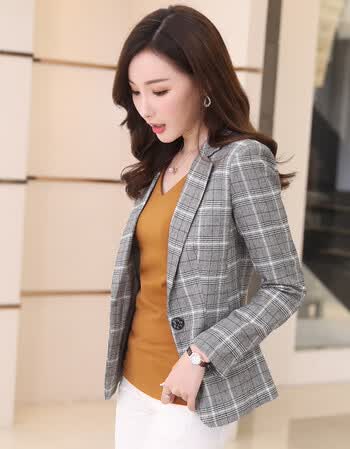 格子短款外套女士小西服 白格条纹 s【图片 价格 品牌 报价】-京东