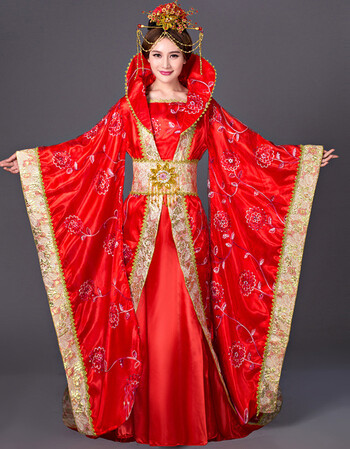 筱洛 新款大拖尾贵妃公主仙女裙 影楼摄影主题服装 舞台表演礼服 红色