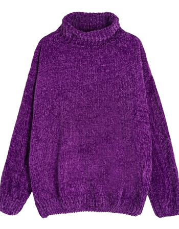 秋冬款雪尼尔丝绒高领毛衣女套头加厚粗毛线韩版宽松bf风复古 紫色