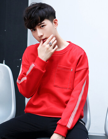 上衣男长袖韩版潮流宽松外穿衣服套头卫衣男圆领个性休闲外套 红色