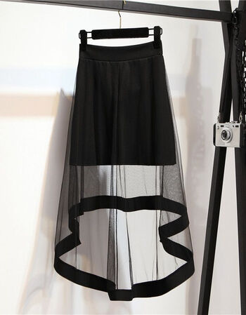 前短后长不规则下摆裙子燕尾裙黑色纱裙中长款半身裙女夏2018新款