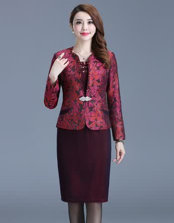 婆婆装丈母娘新娘母两件套婚宴礼服妈妈装套装70 紫色 l