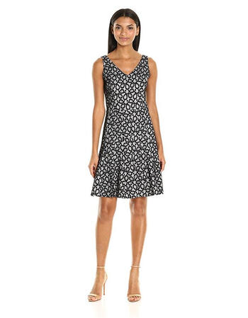 玖熙(nine west)女子 fit and flare 欧美时尚连衣裙专柜 ivory/black