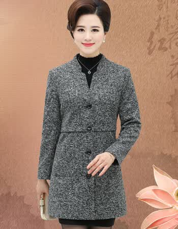 中老年女装春秋装中长款外套上衣妈妈装40-50岁中年妇女大码风衣 灰色