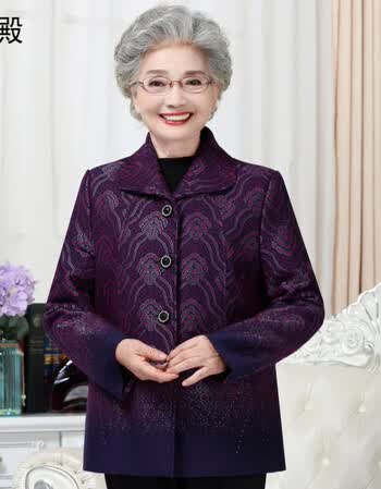 中老年女装外套春秋妈妈秋装短款上衣老太太奶奶衣服秋季厚夹克衫 酒