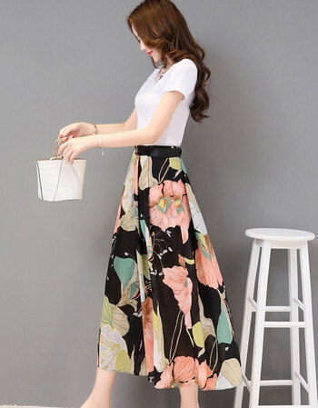 时尚套装女两件套2018夏季新款韩版修身印花阔腿裤花色套装裙裤女 白