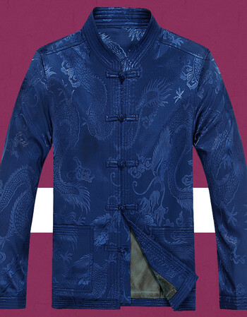 春中老年男士唐装外套中国风男夹克春节祝寿宴会男中式民族服装 蓝色