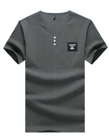 p35 新款v领胸标短袖男t恤 平铺 蓝灰色 xxl