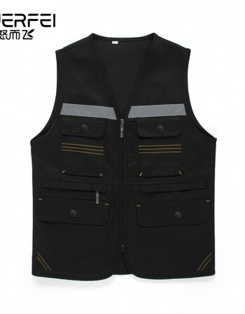 背心四季工装摄影马甲男款印字多功能教练马甲公安警察服 黑色反光条
