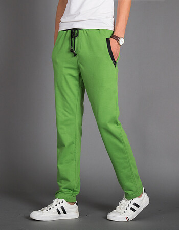 杰仕秋季新款潮流休闲修身男士小直筒休闲裤针织卫裤男大码男裤 绿色