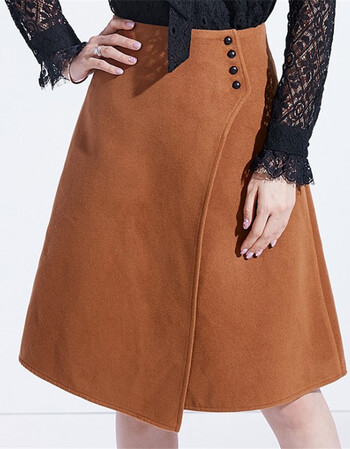 呢半身裙秋冬季新款女装时尚高腰显瘦纯色心机设计感女土a型裙 咖啡色