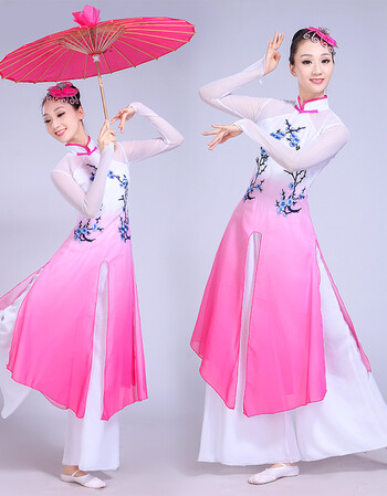 梵藜2017新款古典舞蹈服装女飘逸伞舞扇子舞演出服中国风旗袍民族舞仙玫红