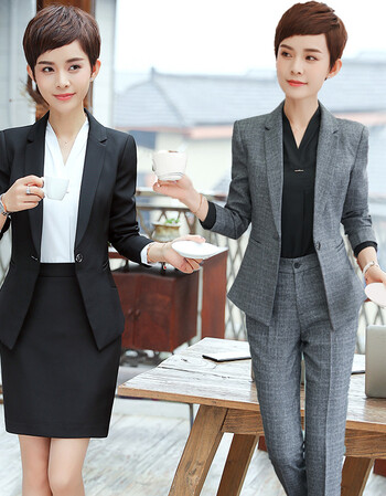 职业装女装套装2018春季新款女士面试装正装工装黑色工作服三件套