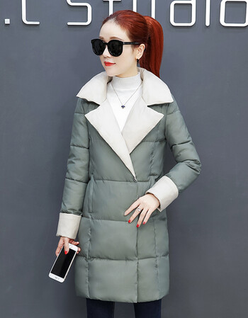 中长款女装羽绒棉服2017冬季新款时尚长袖撞色棉袄外套显瘦棉衣潮 豆