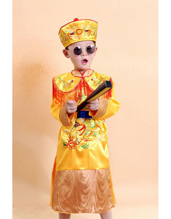 小皇帝太子儿童古装汉朝小天子清朝朝服表演出服装黄色龙袍男孩 清朝