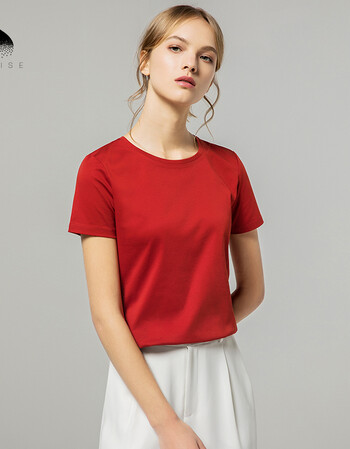 红色纯棉半袖t恤宽松短袖体恤衫大码打底2018春装新款女士上衣夏 石榴