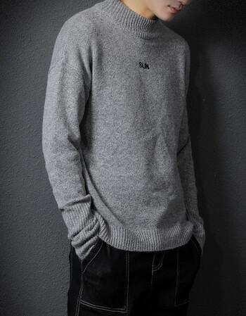 ar毛衣男日系灰墙底男士针织衫秋冬季男士韩版修身毛衣男 灰色 m