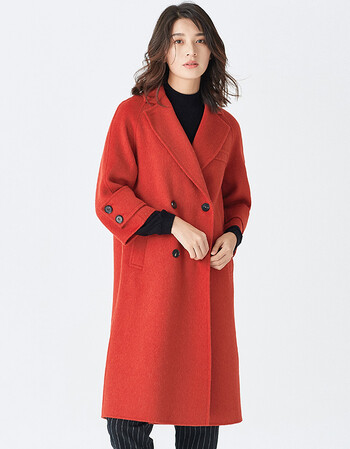 浅秋旗舰店官方正品2017秋冬新款羊毛中长款九分袖后开叉双面呢大衣女