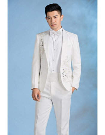 新款西服套装修身舞台大合唱服装 歌手主持人司仪演出服男士礼服 白色