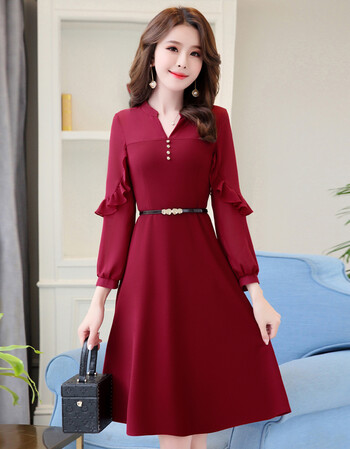 春款雪纺连衣裙2018新款女装春装中长款夏装夏季气质衣服春季裙子 枣