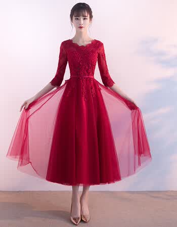 敬酒服新娘冬季结婚新款红色中长款婚宴晚礼服女显瘦进酒服装 酒红色