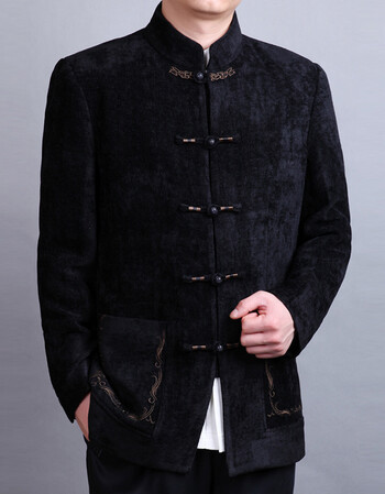 秋冬男士唐装外套中国风唐装 中西结合男士唐装 黑色 46