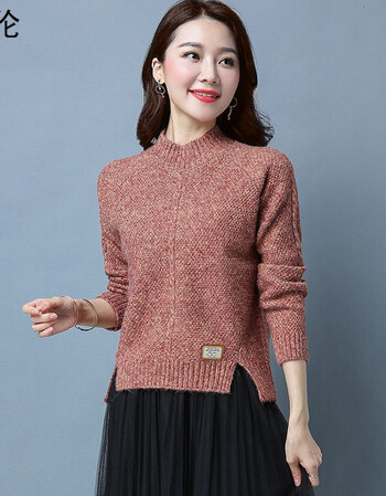 17新款秋冬季女士针织打底衫套头短款毛衣韩版修身线衣加厚 咖啡色 xl