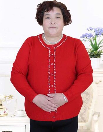 加肥加大新品针织开衫胖妈妈装 红色 8xl 胸围约136 建议230-260斤