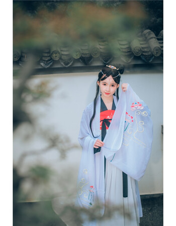 古装汉服女新款古装飘逸仙女汉服齐胸襦裙演出服装款女pr 黑上衣 白裙