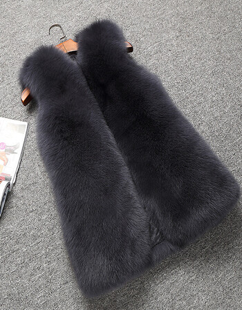 皮草外套女整皮狐狸毛马甲中长款冬新款海宁女士韩版修身显瘦 铁灰色