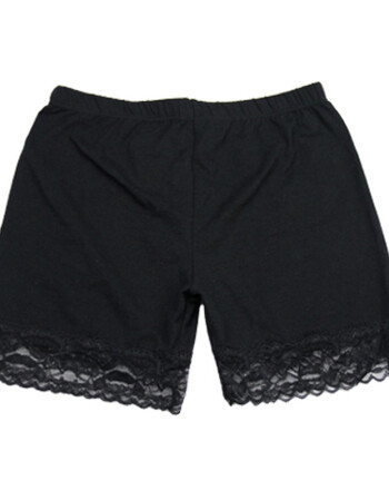 浪莎新款女士内裤中腰 安全裤防走光蕾丝内裤女性感半截打底裤女 黑色