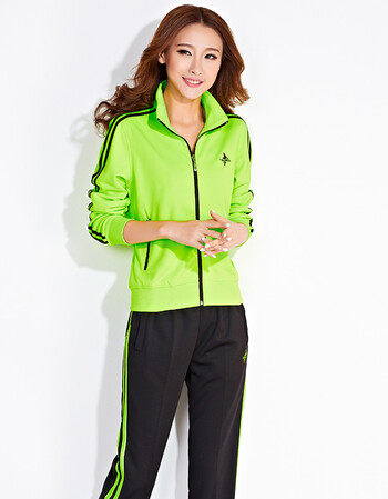 运动套装春秋男大码运动服套装开衫修身女运动装学生班服 款三女 绿色