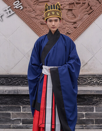 原创汉服蓝色玄端传统汉服礼服祭祀服春秋套装端午节 仅祭服1套(不含