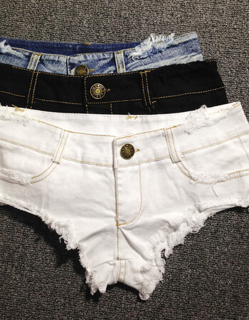 夏尔维纳夜店女装性感超短牛仔裤洗水破洞低腰露臀三角小热裤紧身百搭