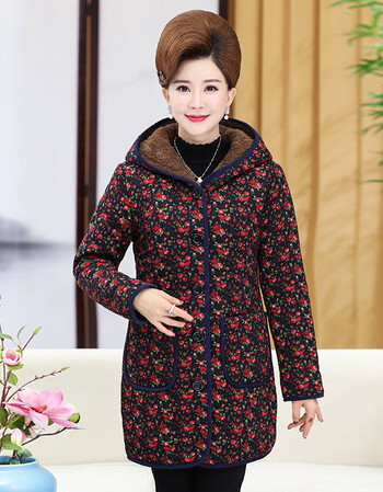 冬装中老年棉衣女中长款宽松大码加厚外套中年女士棉服妈妈花棉袄 3号