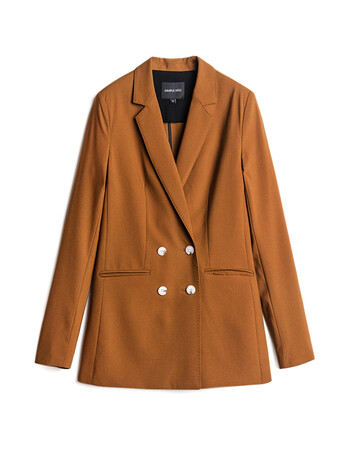 卡绘(kahui)dimple hsu店主推荐适度时髦通勤浅焦糖色 双排扣西装外套