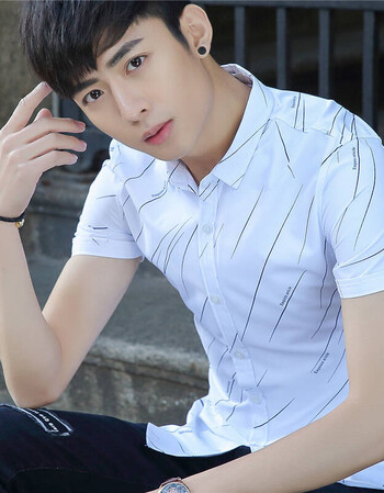 男2018新款商务休闲衬衫时尚潮流男装方领修身短袖衬衣男 321白色 xl