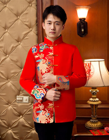 男装唐装马褂古装婚服红秀禾服男中式新郎结婚礼服古代婚服 彩龙上衣