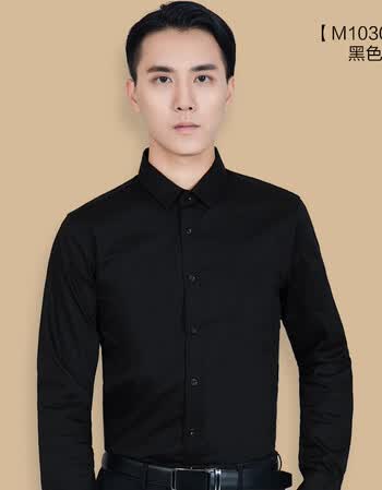 白衬衫男士职业正装棉衬衣寸衫2018新款sn0719 m10309黑色-修身版型 l